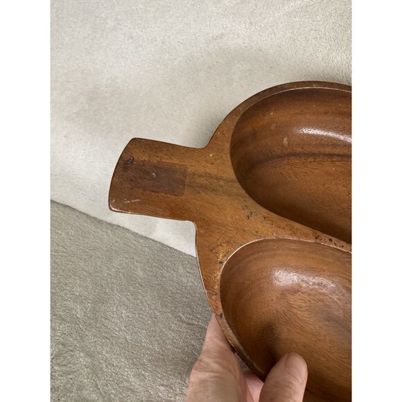 Genuine Monkey Pod Wood Bowl Leaf Shaped Divided Hand Crafted Philippines Boho - Picture 8 of 10